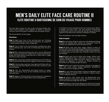 Brickell Men's Daily Elite Face Care Routine II, Toner, Charcoal Facial Wash, Face Scrub, Anti-Aging Night Cream, Eye Cream, Charcoal Mask and Moisturizer, Natural and Organic, Scented