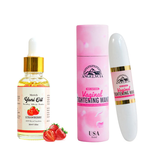 ANGELYCIA Ultimate Feminine Rejuvenation Combo, Virginity Wand and Feminine Yoni Detox Oil Strawberry, Vaginal Tightening Solution, Restores pH Balance for Women,