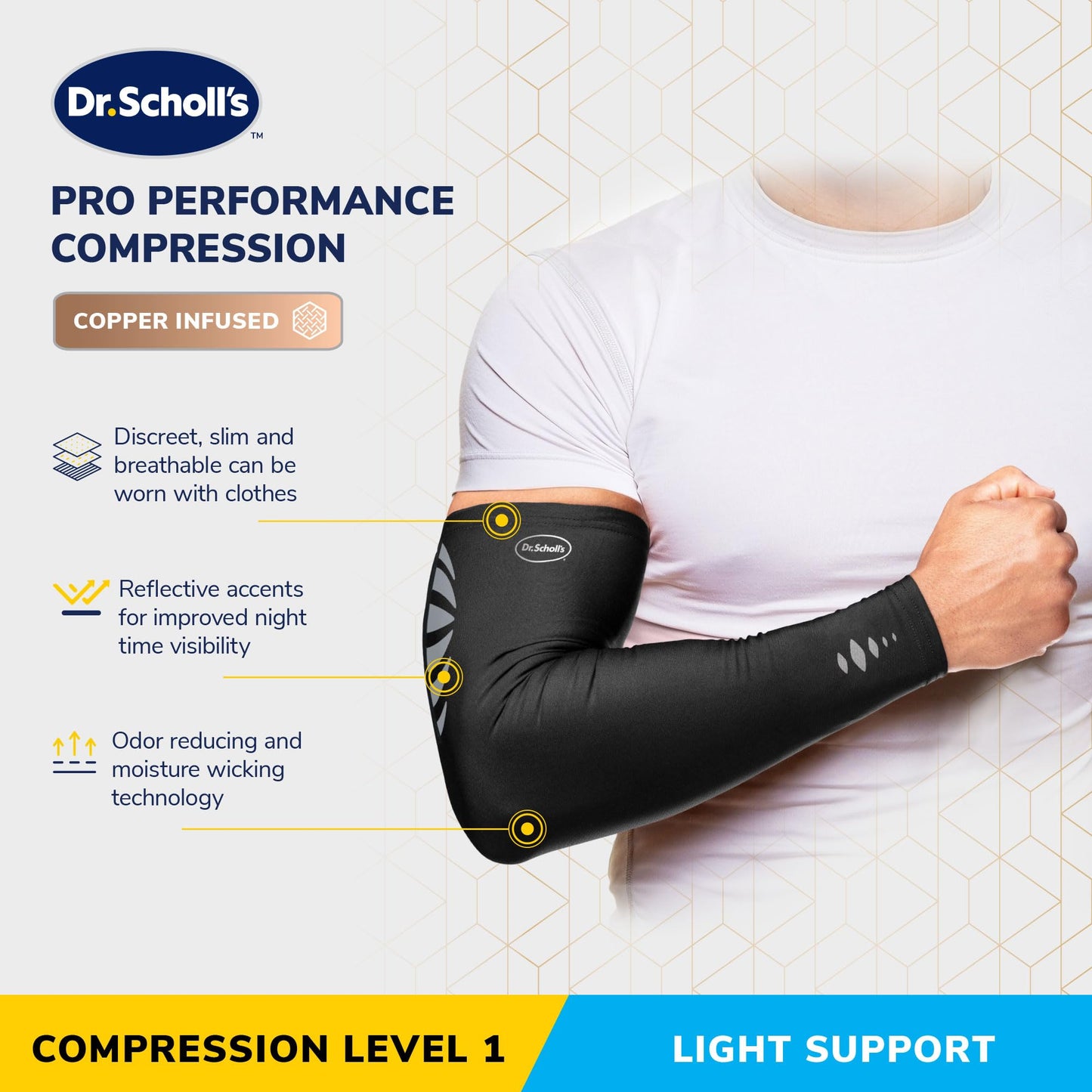 Dr. Scholl’s Compression Arm Sleeve with Breathable & Copper-Infused Fabrics for Pain Relief & Support (Size L/XL)