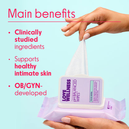 Love Wellness pH Balancing Cleanser & pH Balancing Wipes | Her Essentials Duo | On The Go Support for Her | Cleanser for Balanced pH, Intimate Health & Hygiene
