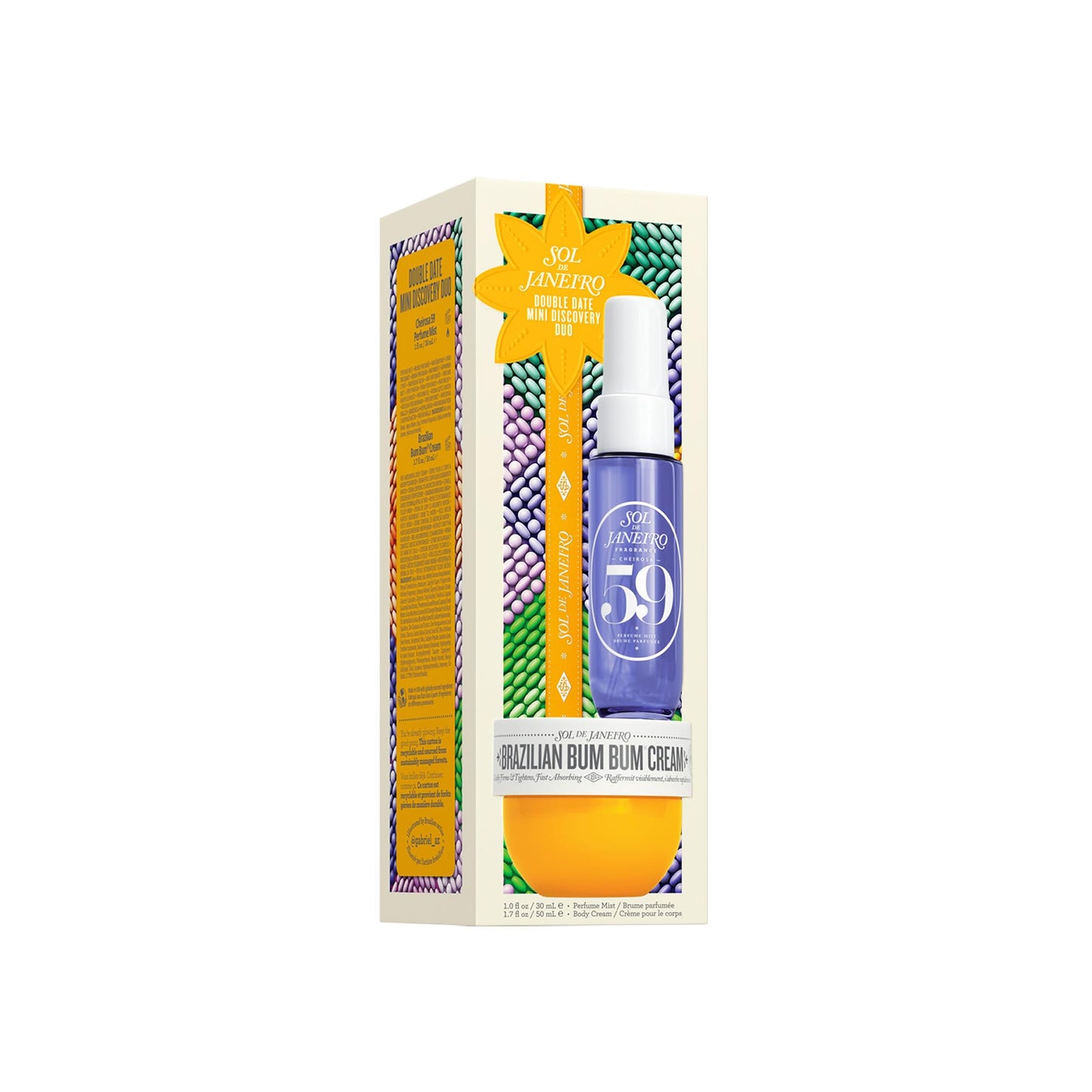 Sol de Janeiro Double Date Beauty Gift Set | Travel Size Brazilian Bum Bum Body Cream 1.7 fl oz & Cheirosa 59 Perfume Mist Mini 1 fl oz | Limited Edition Beauty Minis Trial Set