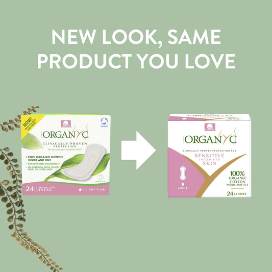 Organyc 100% Certified Organic Cotton Inside and Out Folded Panty Liner, Ultra Thin, Light Flow, 24 Count