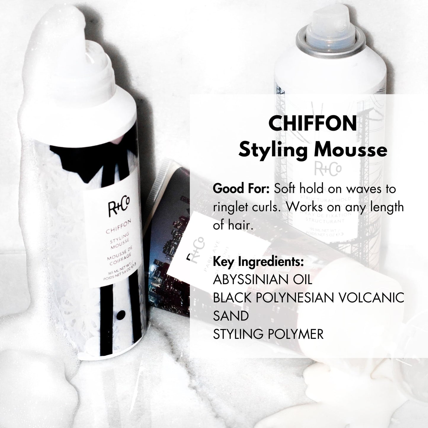 R+Co CHIFFON Styling Mousse – Lightweight Hair Foam, Adds Volume & Texture, All Hair Types