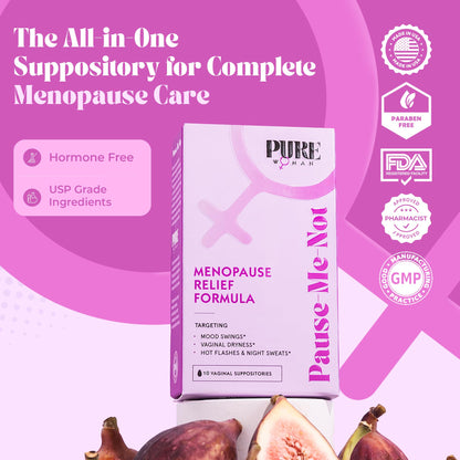 PURE WOMAN - Pause-Me-Not Suppositories - Menopausal Symptom Relief - Natural Ingredients - Relieves Hot Flashes & Vaginal Dryness - Promotes Stable Mood - Enhanced Vaginal Relief - 10 Pk