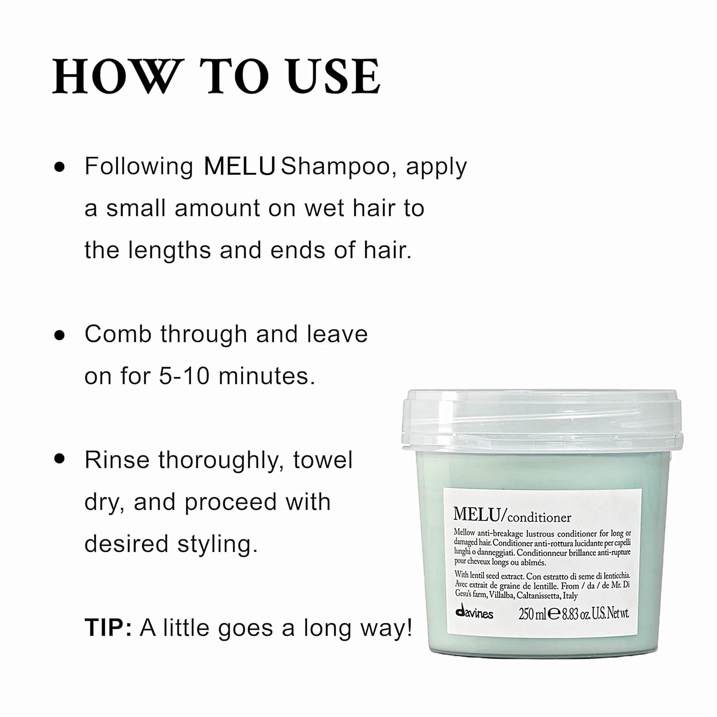 Davines MELU Conditioner, Anti-Breakage Conditioner For Long Hair And Damaged Hair