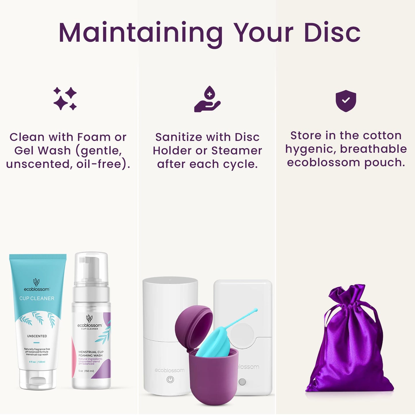 EcoBlossom Reusable Menstrual Disc with Removal String - The Most Reliable Medical Grade Silicone Period Discs - Comfortably use for 12 Hours (Pack of 2, Rose & Teal)
