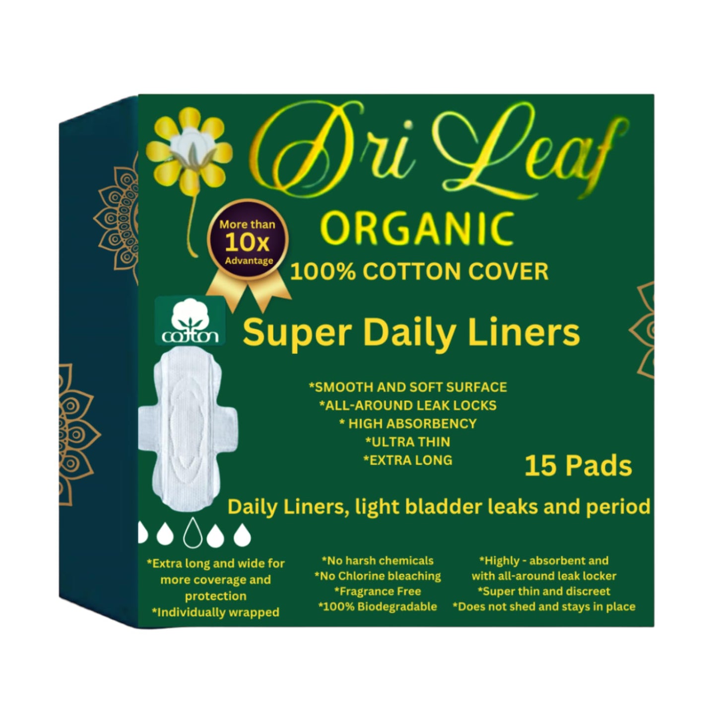 Panty Liners for Women Extra Long - 9.6in X 3.1in (60pads) Organic - Cotton Panty Liners for Women - with Wings - Light Incontinence and Light Period Days - Packaging May Vary