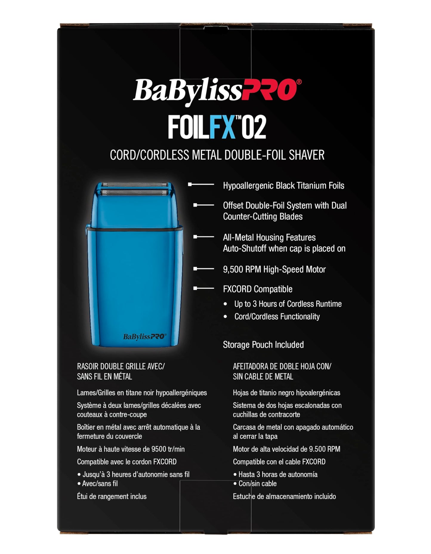 BaBylissPRO FoilFX Cord/Cordless Metal Double Foil Shaver (Blue)