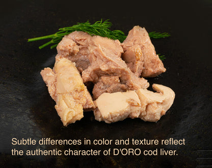 D’ORO Icelandic Cod Liver in Its Own Oil – Silky & Delicate – Wild-Caught – Omega-3 (DHA & EPA) – High in Vitamin D – 4.27oz (121g), Pack of 12