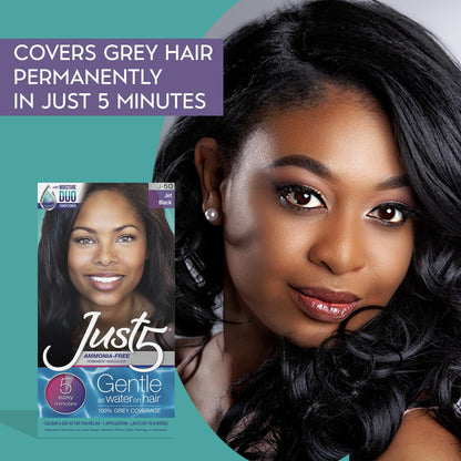 Just 5 Women's 5 Minute Permanent Hair Color with Conditioner, Grey Hair Coloring for Women - Black (Pack of 2)