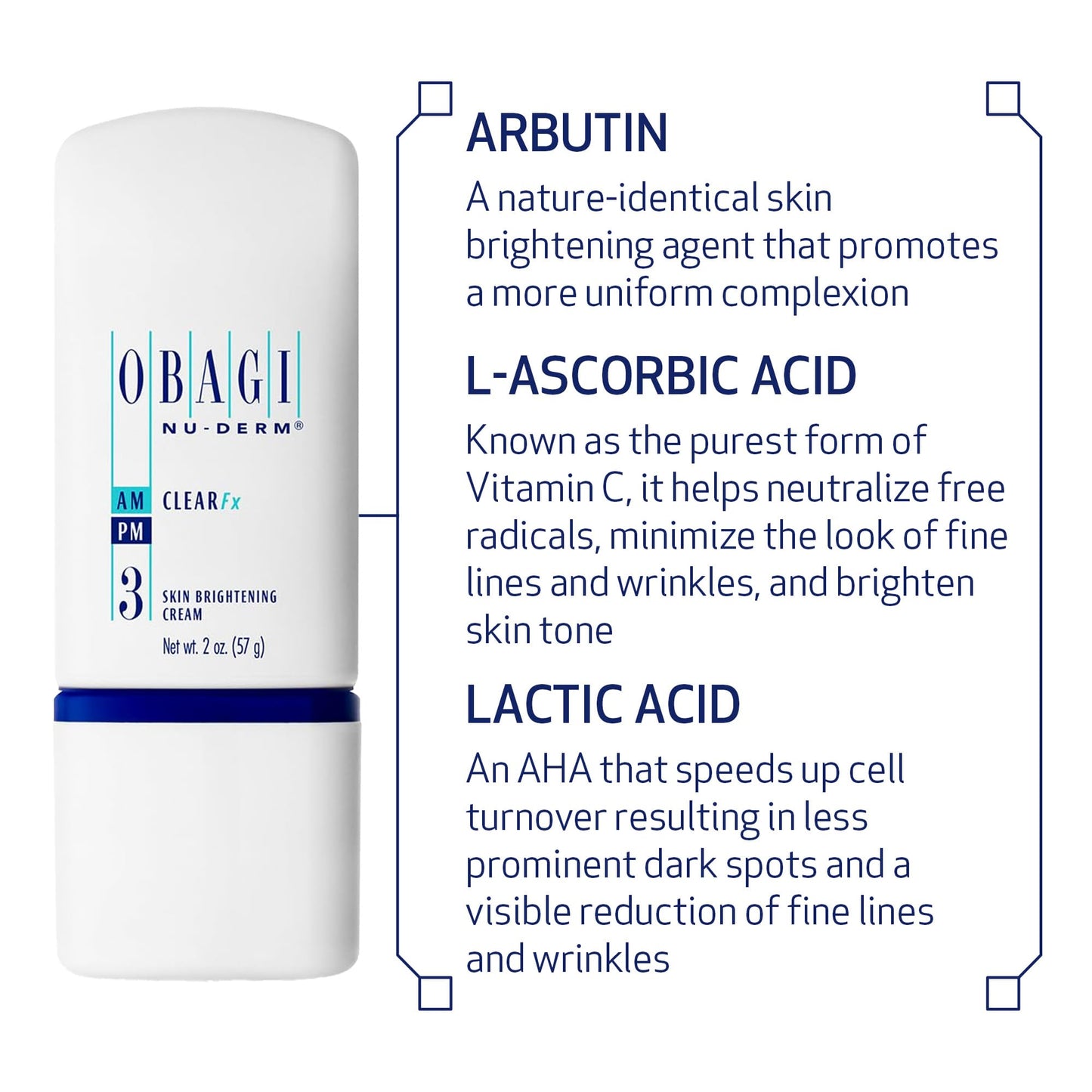 Obagi Medical Nu-Derm Clear Fx - Skin Brightening and Evening Cream with Arbutin, Vitamin C, and Lactic Acid