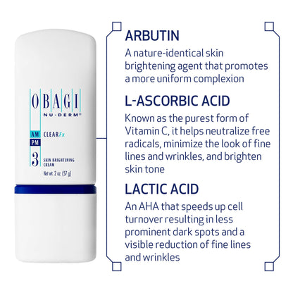 Obagi Medical Nu-Derm Clear Fx - Skin Brightening and Evening Cream with Arbutin, Vitamin C, and Lactic Acid