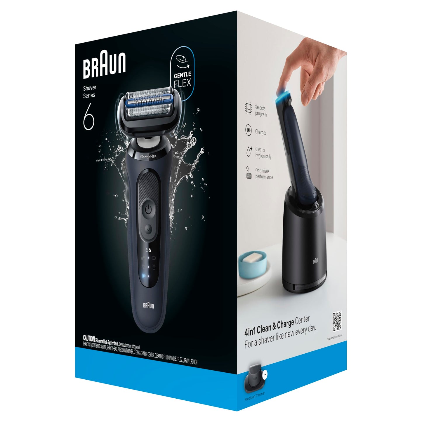 Braun Electric Razor for Men Series 6 with Precision Trimmer, Extra Shaver Head, 4-in-1 Clean & Charge Center, Travel Case, S6 6177ps