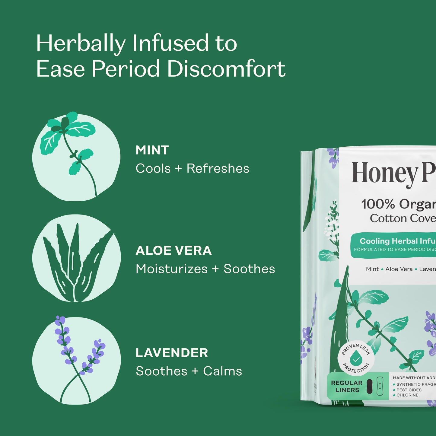Honey Pot - Herbal Everyday Panty Liners for Women - Infused w/Essential Oils for Cooling Effect & Organic Cotton Cover – Medium Pack -Feminine Care - 50 ct
