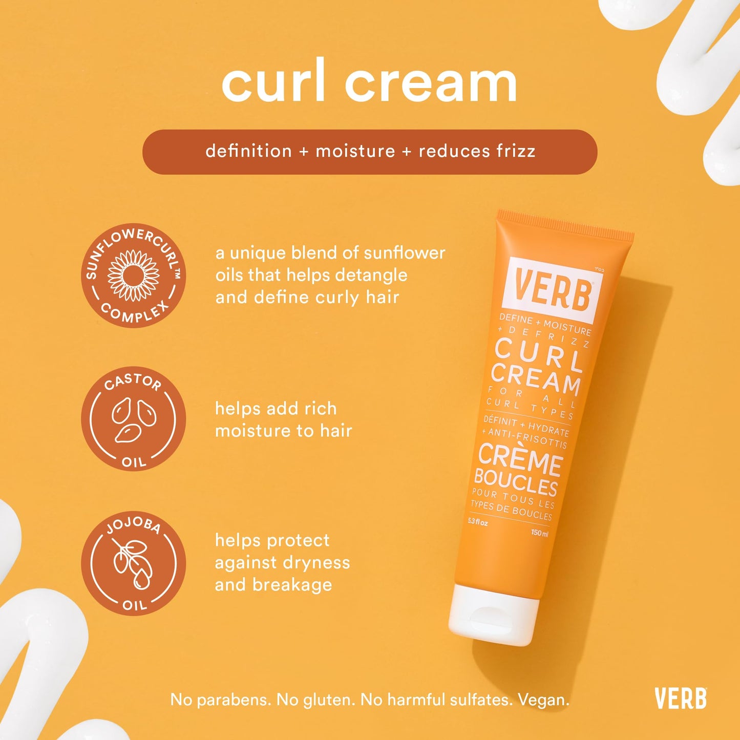 VERB Curl Cream, 5.3 oz – Lightweight Leave-In Curl Defining Cream – Anti-Frizz, Provides Shape, Softness and Light Hold – Vegan, No Parabens or Harmful Sulfates