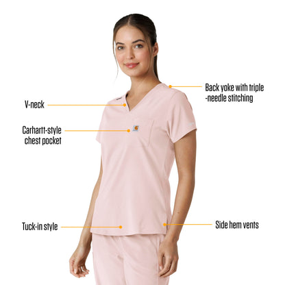 Carhartt Women's Tuck-in Scrub Top - Soft Rose, 2X