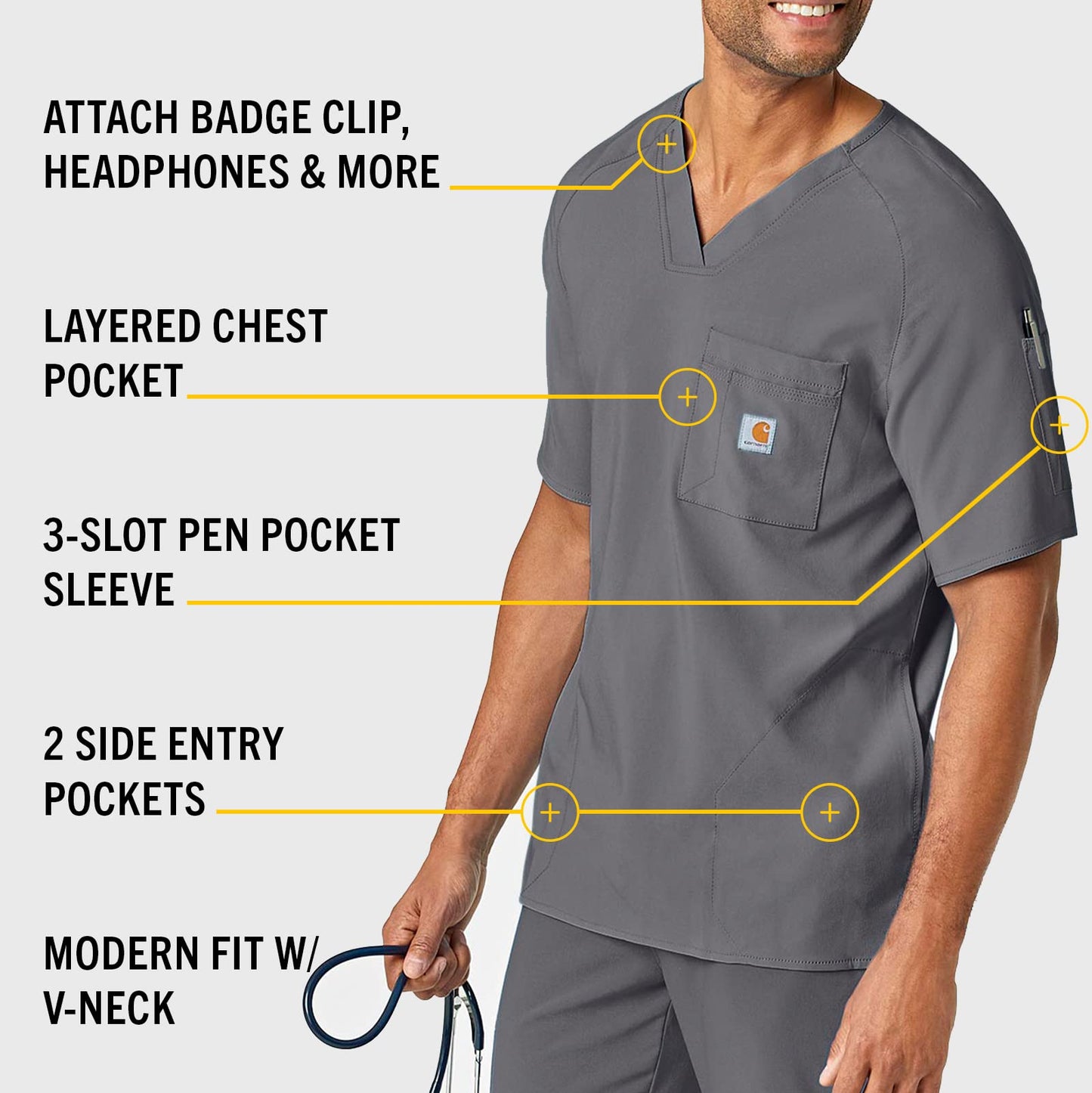 Carhartt Cross-Flex Scrubs for Men, Chest Pocket V-Neck Scrub Tops