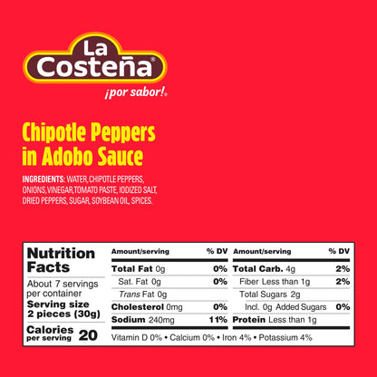 La Costeña Chipotle Peppers in Adobo Sauce - Smoked Spicy Peppers Chipotle in Adobo Sauce - Mexican Food, Taco, Enchiladas & Salsa - Hot Pickled Vegetables - 7oz, 6 Pack Canned Vegetables