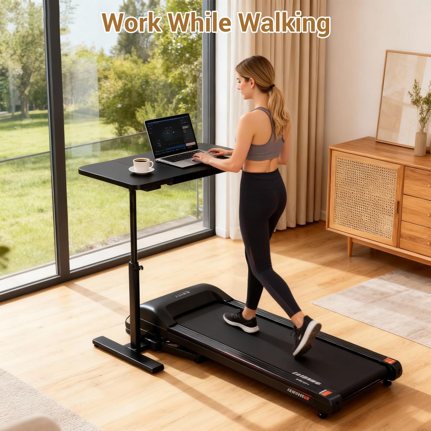 GarveeHome Overbed Bedside Table Adjustable with Wheels, Mobile Standing Stand Up Rolling Laptop PC Desks with Tilting Top Height Tray Side Computer Workstation for Bedroom on Hospital Home Use Black