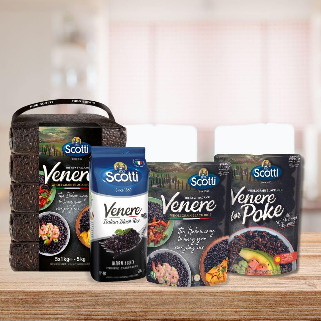 Black Grain Rice, 1.1 lbs (500g), Product of Italy, Riso Scotti, Venere, Premium Quality Whole Grain Rice, Wheat Free, Ancient Whole Wild Grain, (500 g (1.1 lbs),