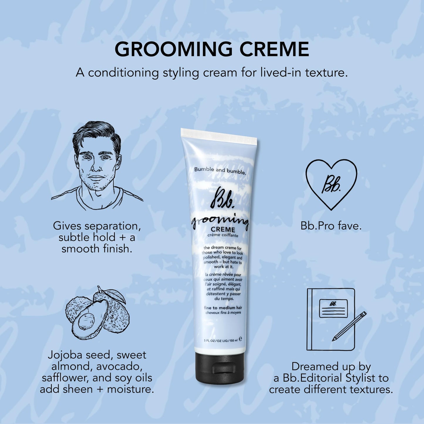 Bumble and bumble. Grooming Creme Hair Styling Cream | Smoothing + Subtle Hold | For Fine to Medium Hair, 5 Fl Oz