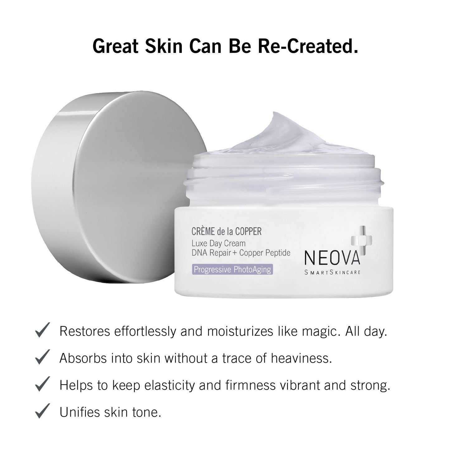 NEOVA SmartSkincare Creme de la Copper Moisturizing Cream with DNA Repair Enzymes and Copper Peptide Complex for All Day Hydradtion. Dermatologist Tested.