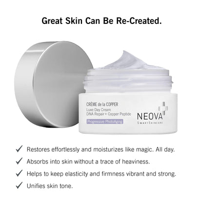 NEOVA SmartSkincare Creme de la Copper Moisturizing Cream with DNA Repair Enzymes and Copper Peptide Complex for All Day Hydradtion. Dermatologist Tested.