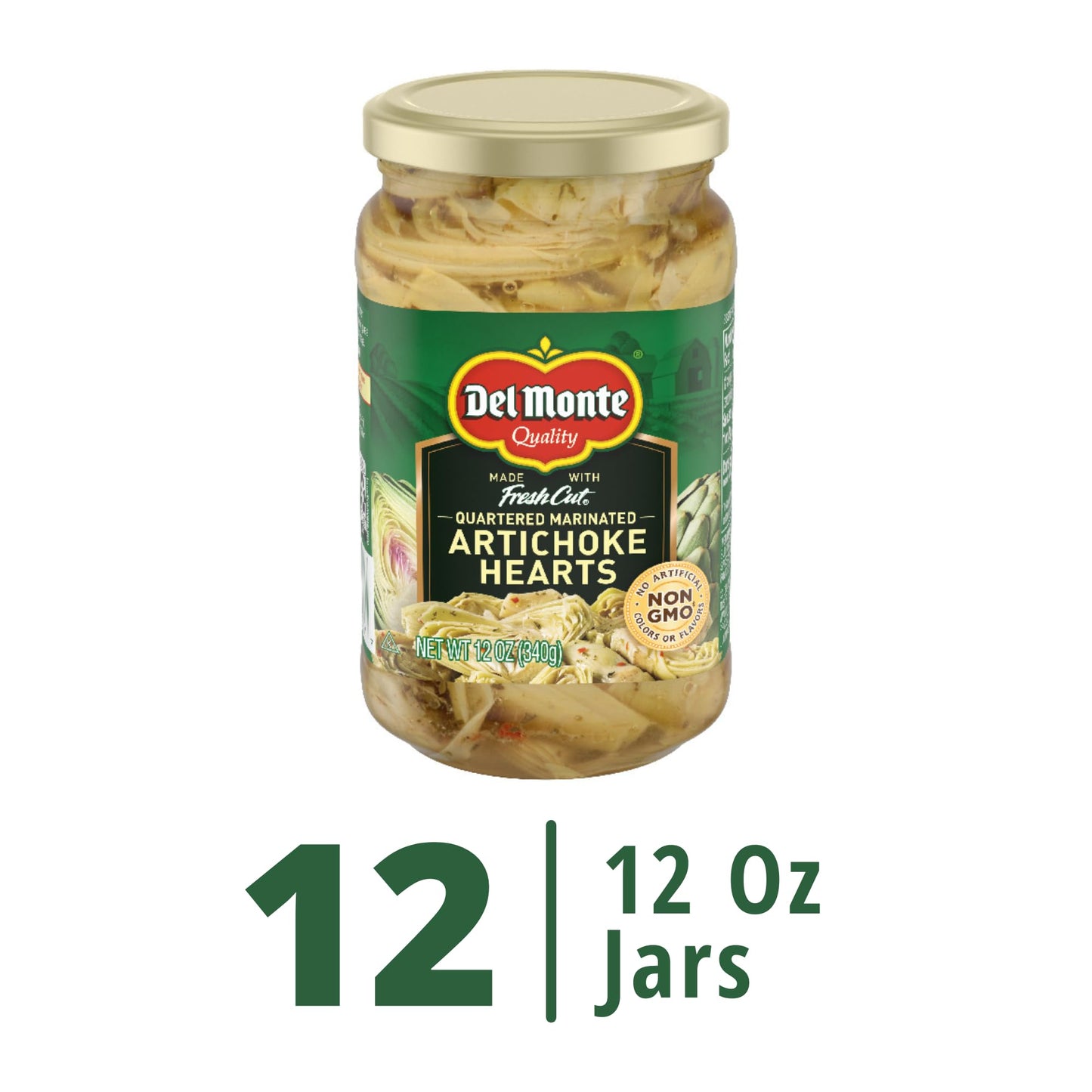 Del Monte® Quartered Marinated Artichoke Hearts 12 oz. Glass Jar, 12 Pack