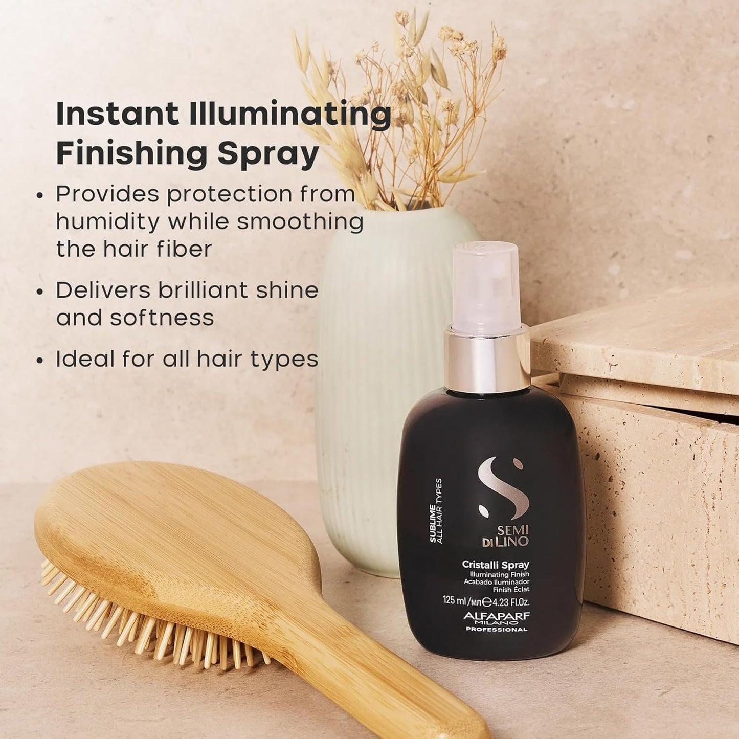 ALFAPARF MILANO Semi di Lino Sublime Cristalli Smoothing Finishing Spray - Lightweight Hair Oil Serum - Adds Gloss and Briliant Shine - Protects (4.23 fl oz)