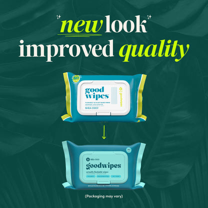 goodwipes Flushable Butt Wipes - Vitamin E & Aloe - Sewer & Septic Safe - Extra Large Adult Wet Wipes For Women & Men - Bathroom Essentials - Shea-Coco, 318 Count (6 Packs + 1 Travel)