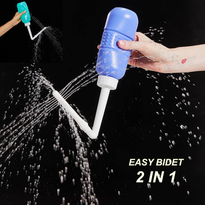 2PCS-Pack 2IN1 Intimate Wash for Women,2 Nozzle（Short+Long）,Portable Bidet Travel Bidets with Waterproof Cap + Storage Bag,Peri Bottle for Postpartum Care (Pink+Green)