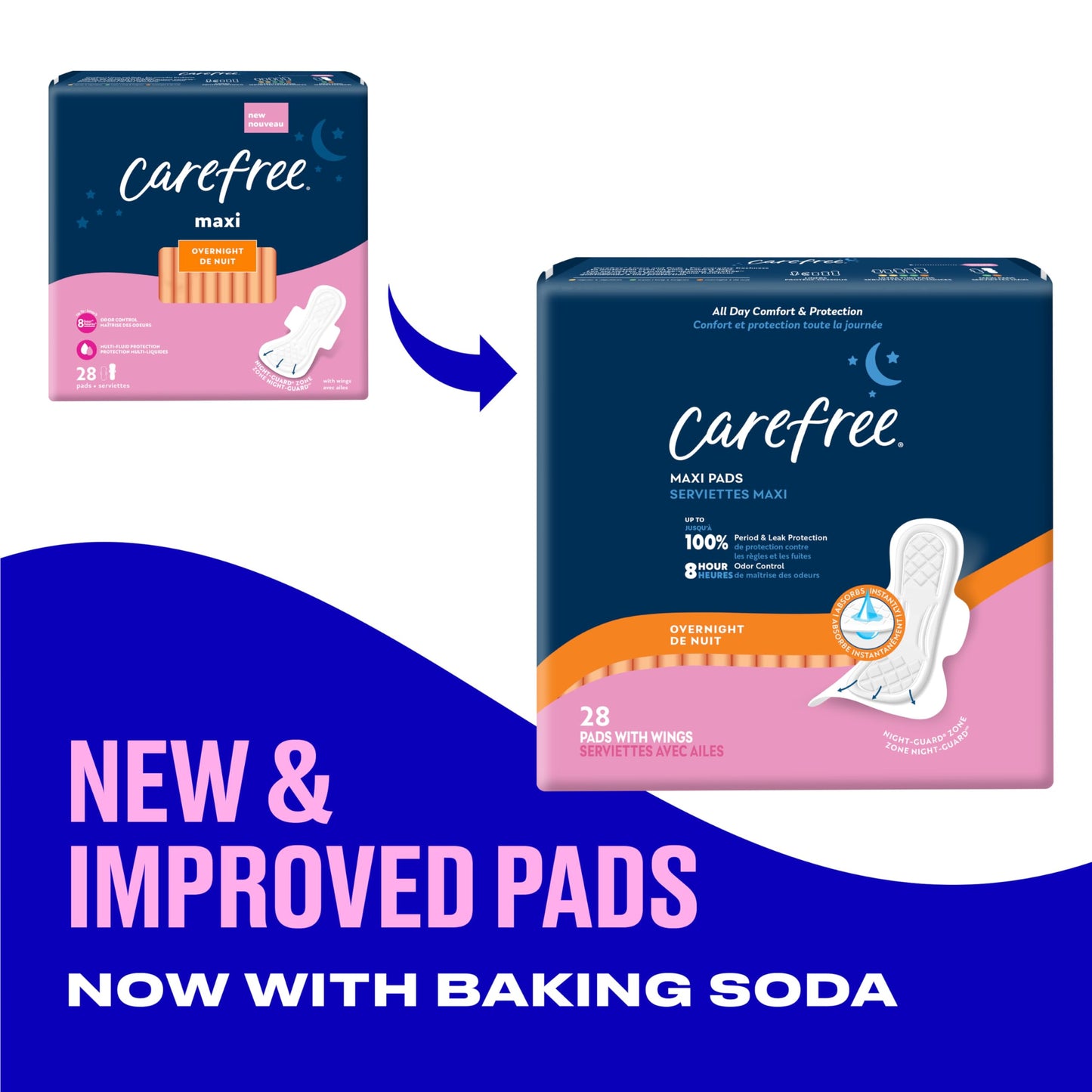 Carefree Maxi Pads for Women, Overnight Pads with Wings, 28ct | Carefree Pads, Feminine Care, Period Pads & Postpartum Pads | 28ct (Pack of 1)
