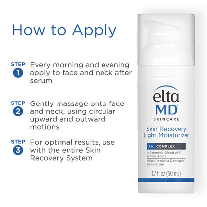 EltaMD Skin Recovery Light Face Moisturizer for Dry Skin, Oil Free Moisturizer for Face and Acne Prone Skin Care, 1.7 oz Pump