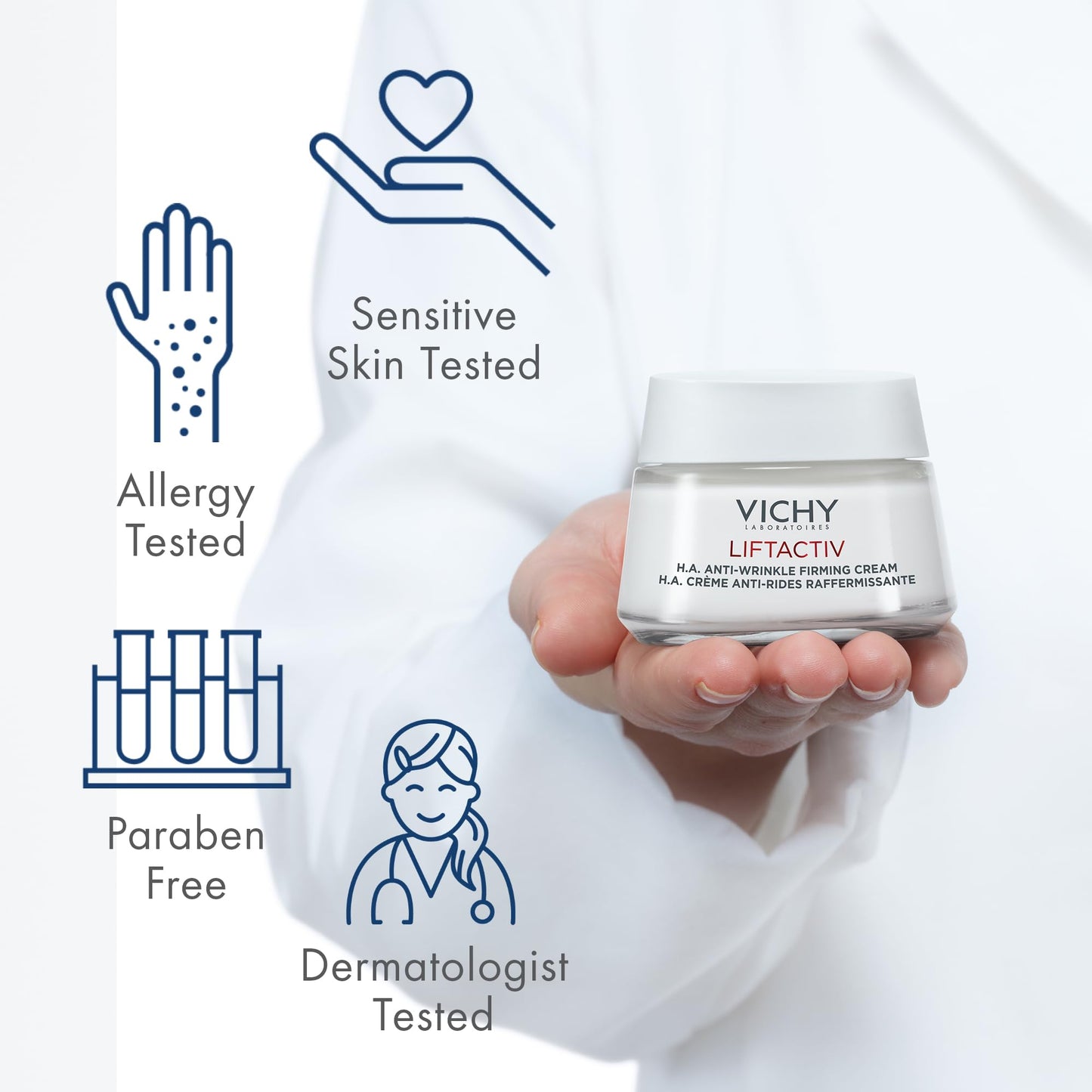 Vichy LiftActiv H.A. Anti-Wrinkle Firming Cream, Anti Aging Face Cream With Vitamin C & Hyaluronic Acid, Smoothing & Firming For Wrinkles, Visibly Plumps Skin & Improves Radiance