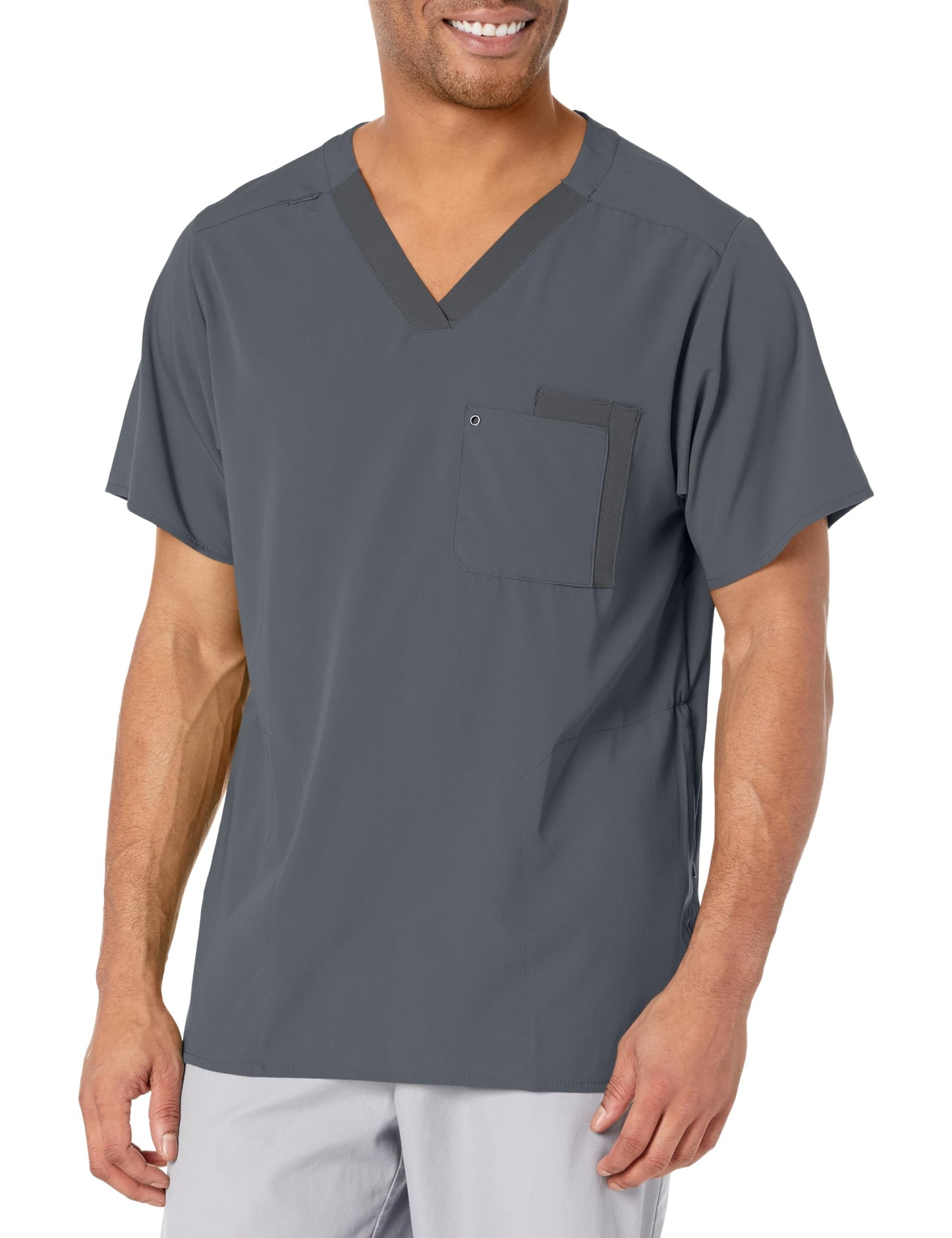 WonderWink Mens Knit Panel V-Neck Scrub Top, Pewter, L