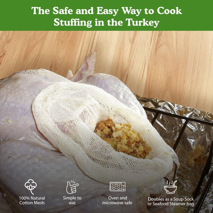 Regency Wraps Turkey Stuffing Bags, 100% Cotton Mesh Bag Allows Poultry Juice to Flavor Dressing with Mess-Free and Safe Removal, Pack of 2, Natural