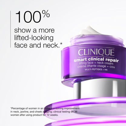Clinique Smart Clinical Repair Anti Aging Lifting Face + Neck Cream with Peptides + Hyaluronic Acid For All Skin Types | Hydrating