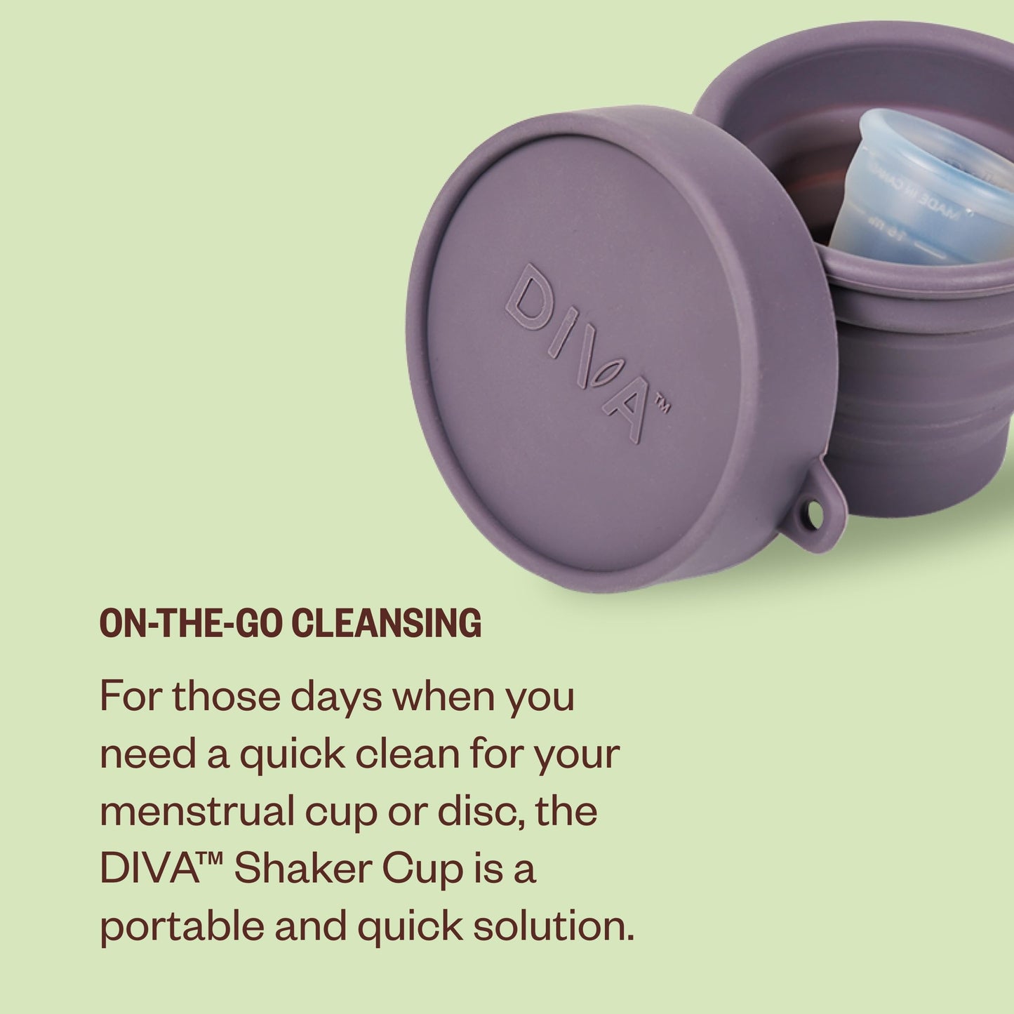 Diva Disc & Shaker - Comfortable, Reusable Menstrual Disc with Shaker for On-The-Go Cleansing - Wear Up to 12 Hours - 100% Medical Grade Silicone - Holds 7 Tampons - One Size Fits Most