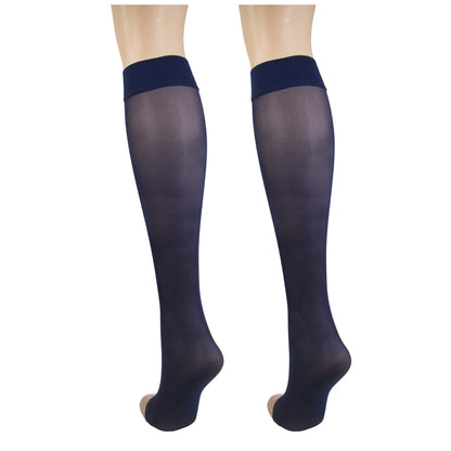 NuVein Sheer Compression Stockings for Women, 8-15 mmHg Support, Light Denier, Knee High, Open Toe, Navy, Large