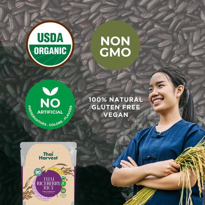 THAI HARVEST 100% USDA Organic Riceberry Rice 7 Ounce (Pack of 8) Microwaveable 90 Seconds Ready to Eat Instant Rice for Quick Dinner Meals Zero Preservatives Gluten Free