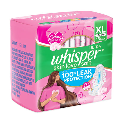 Whisper Ultra Soft Sanitary Pads - 15 Pieces (XL)