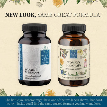 Wise Woman Herbals Women's Menocaps, Non-GMO Herbal Blend for Menopause Support, Hot Flashes, Night Sweats, Mood Support, Emotional Balance, Hormonal Support, 120 Veg Caps