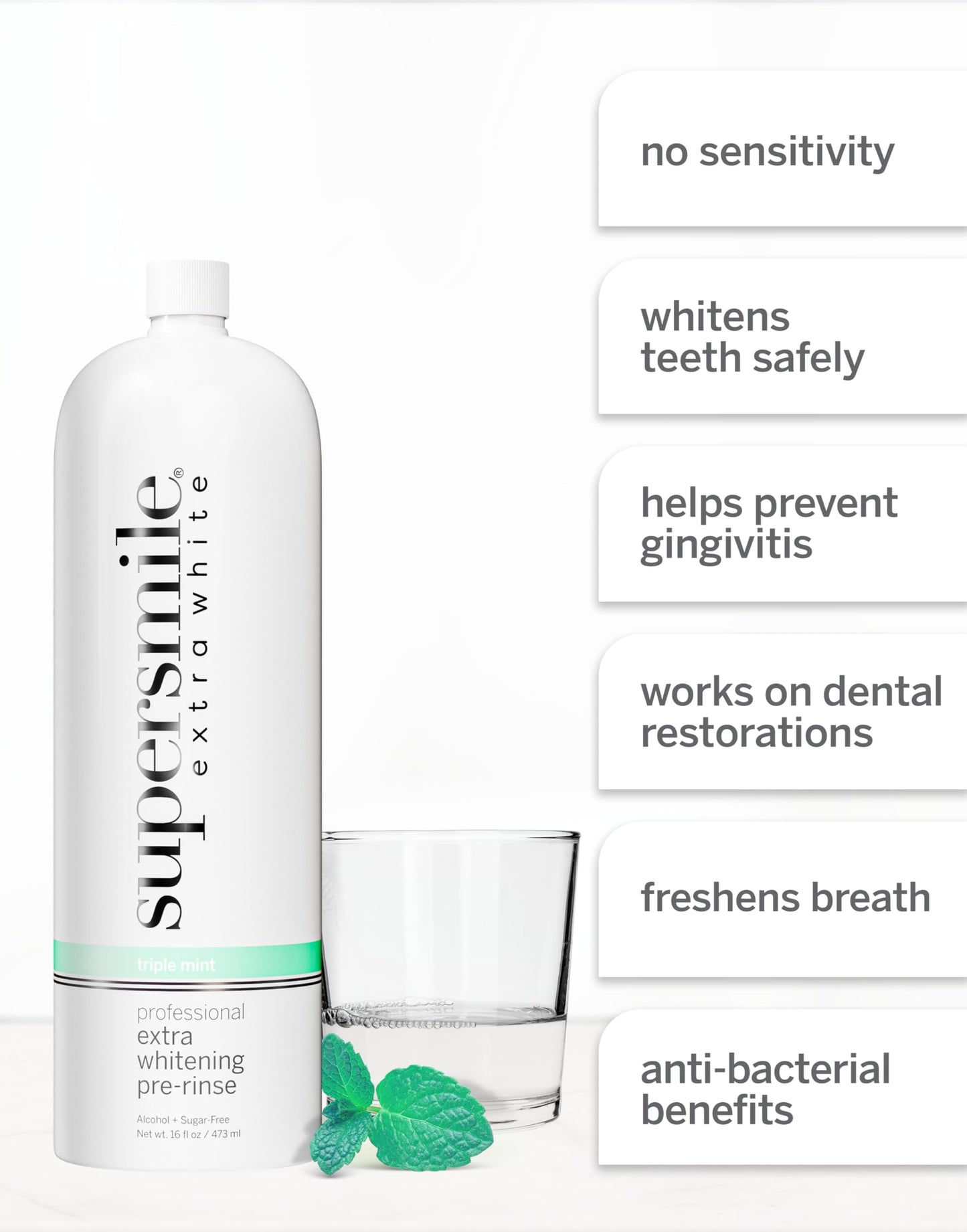 Supersmile Extra Whitening Pre-Rinse - Clinically Formulated Pre-Brush Mouthwash, Cleans and Whitens Teeth in Hard-to-Reach Places - Fresh Breath - Alcohol Free - Sugar Free