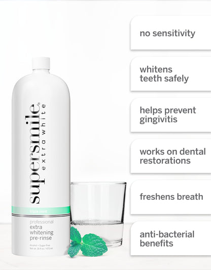 Supersmile Extra Whitening Pre-Rinse - Clinically Formulated Pre-Brush Mouthwash, Cleans and Whitens Teeth in Hard-to-Reach Places - Fresh Breath - Alcohol Free - Sugar Free