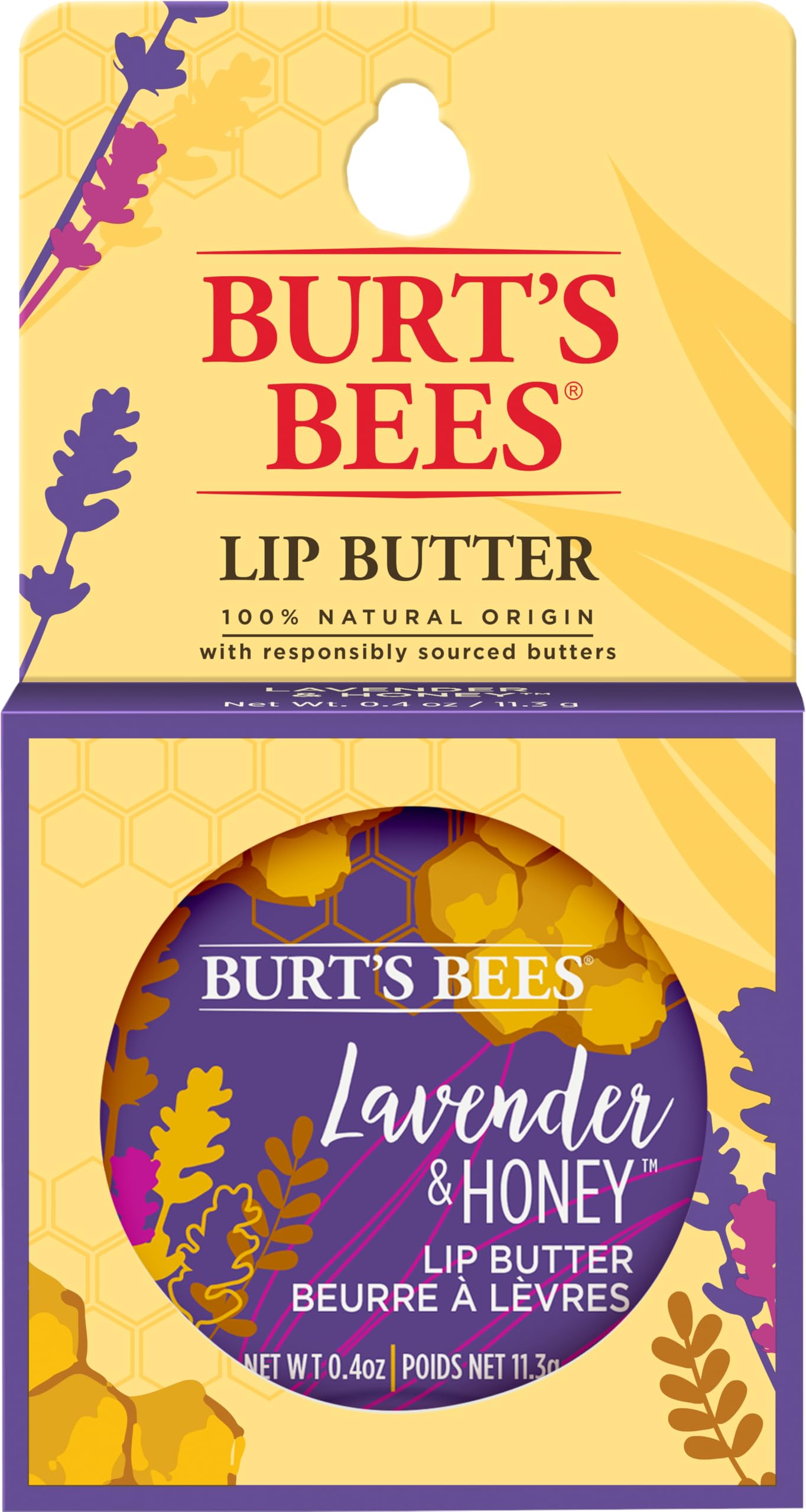 Burt's Bees 100% Natural Origin Lip Butter With Moisturizing Shea And Cocoa Butters, Lavender & Honey, 1 Tin