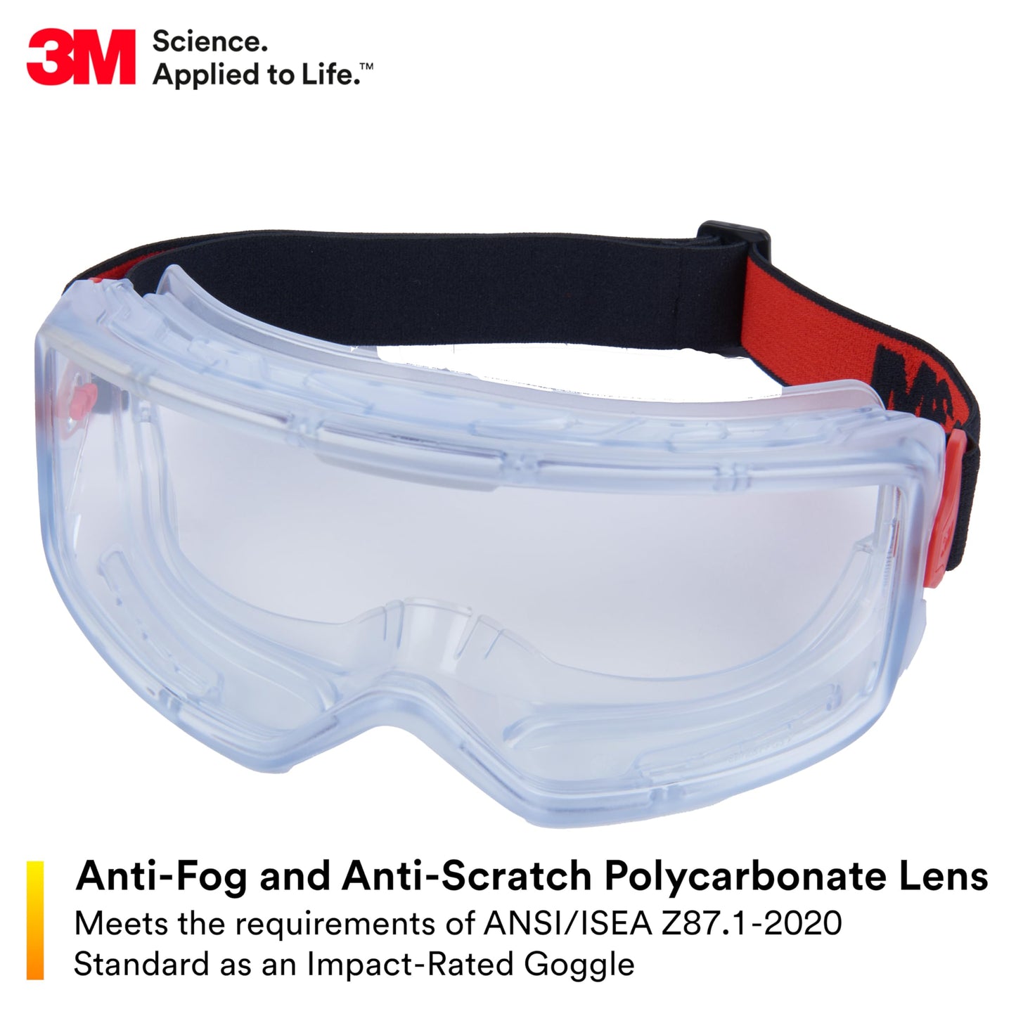 3M GoggleGear Eye Protective Goggle 3000 Series, Clear Anti-Fog/Anti-Scratch Lens, Premium Cloth Strap, PVC Shroud, 1 Pair, Polycarbonate, GG3101-AF, ANSI Z87.1, CSA Z94.3, D3 D4 Rating