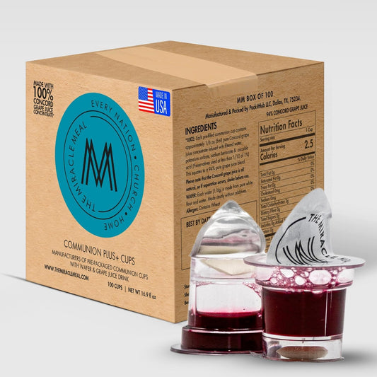 PACK IT HUB The Miracle Meal Communion Plus + Cups will simplify your communion experience: 100% Concord Grape Juice & Wafer - Box of 100 - Premium Quality - Made in the USA