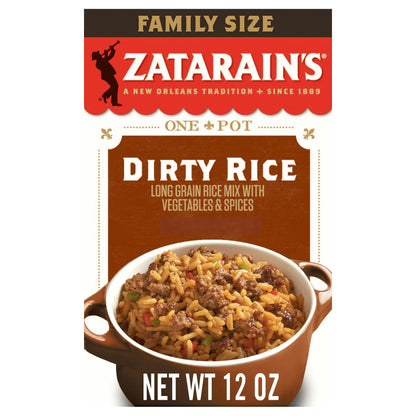 Zatarain's Rice Mix, Dirty Rice, Family Size, Gluten Free, No MSG Added, Long Grain White Rice, Onions and Bell Peppers with Cajun Seasonings, Made with Real Vegetables, 12 oz