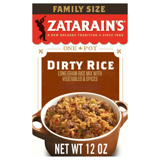 Zatarain's Rice Mix, Dirty Rice, Family Size, Gluten Free, No MSG Added, Long Grain White Rice, Onions and Bell Peppers with Cajun Seasonings, Made with Real Vegetables, 12 oz