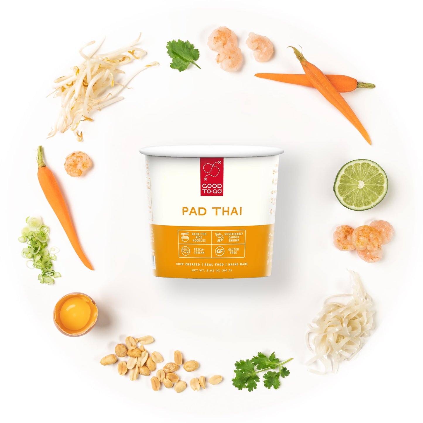 GOOD TO-GO Instant Lunch & Dinner Cups (8-Pack) | Gluten-Free | Real Food Ready in Under 10 Minutes! | Microwavable Food Just Add Water Meals | Healthy, Delicious, Low in Sodium (Pad Thai, 8-Pack)